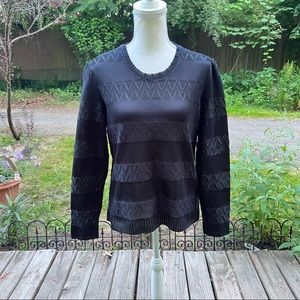 VTG Franco Verdi black chevron/stripe mesh poof shoulder lightweight sweater